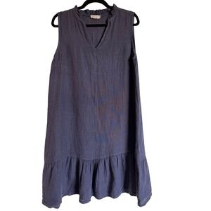 Lagenlook Summer Coastal Bellambra Italy Blue Linen Sleeveless Shift Dress M